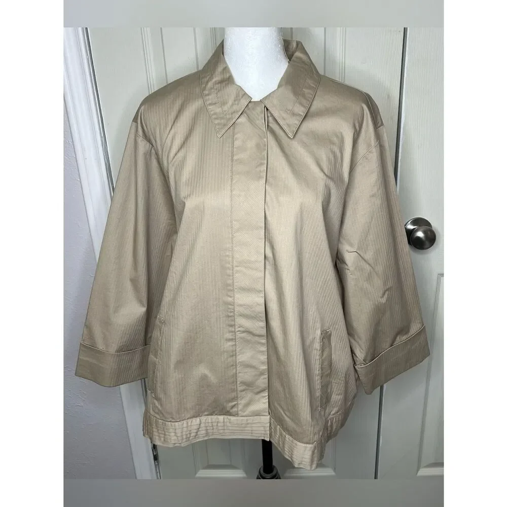 New Coldwater Creek Classic Beige Short Trench Style Women Jacket S XL Timeless